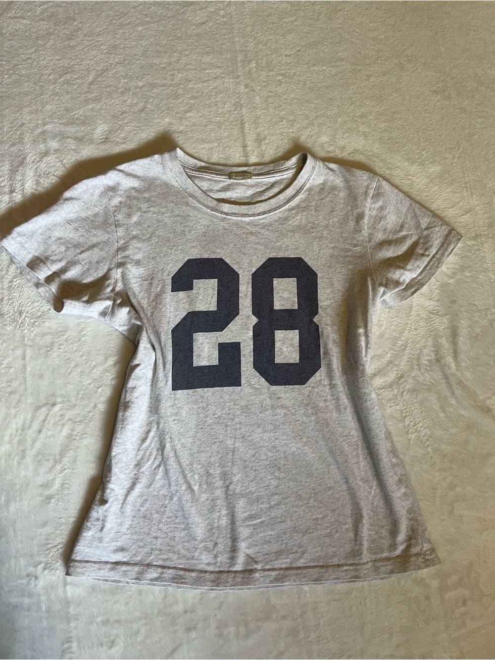 Brandy Melville Light Gray Tee with Navy '28' Graphic